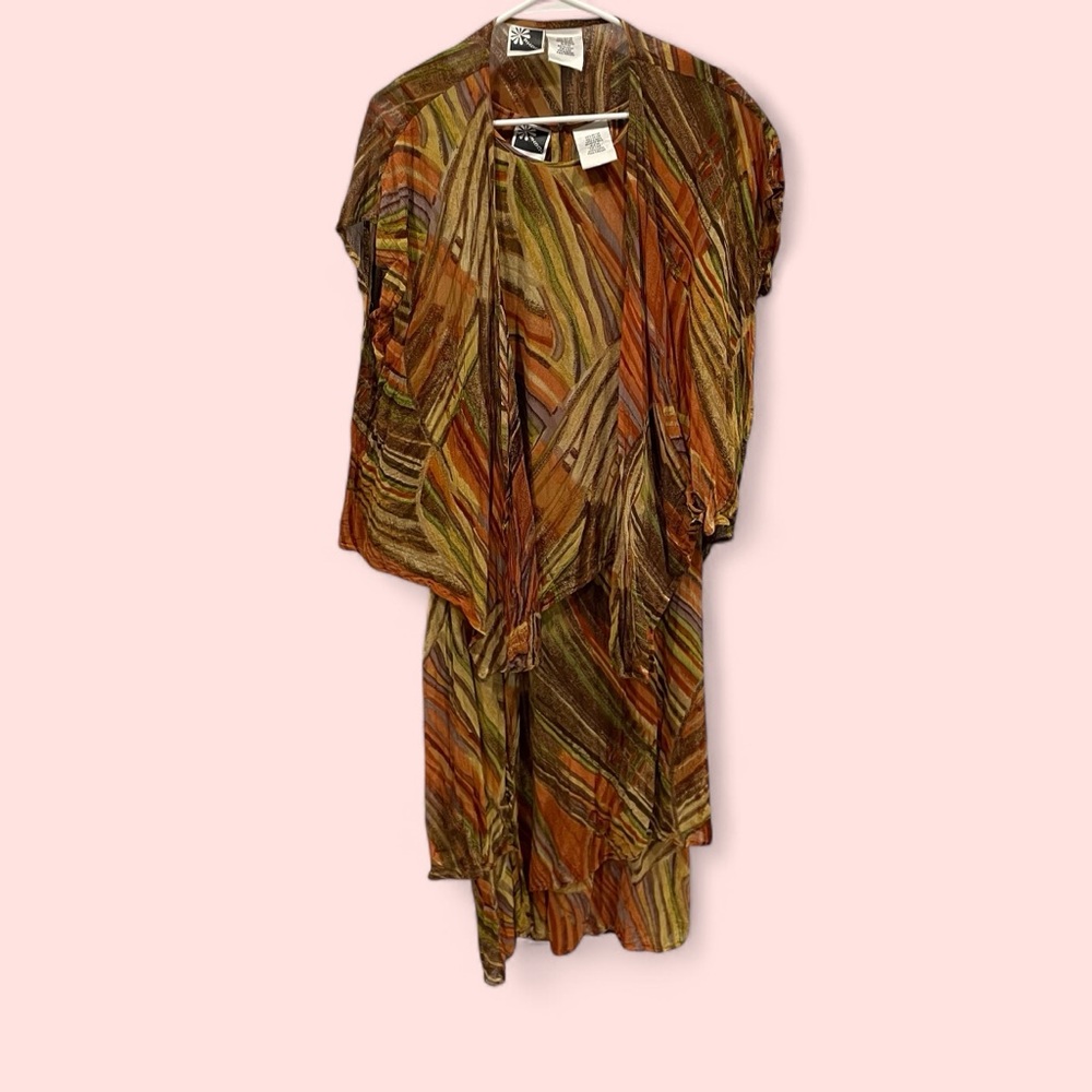 Cute mystical fairy rockstar 70s stripe boho asymmetrical dress and jacket